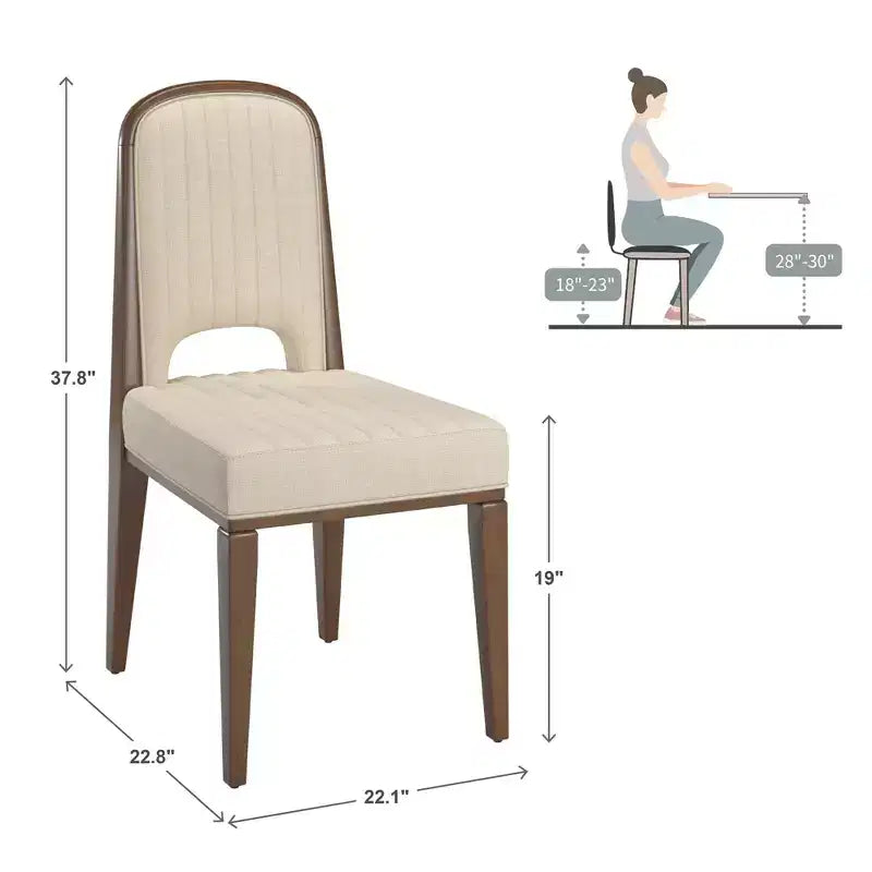 Chaise de salle à manger Fuske Wood Finish Cream Fabric Channel Stitching (Lot de 2) - iNSPIREQ