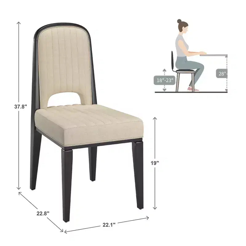 Chaise de salle à manger Fuske Wood Finish Cream Fabric Channel Stitching (Lot de 2) - iNSPIREQ
