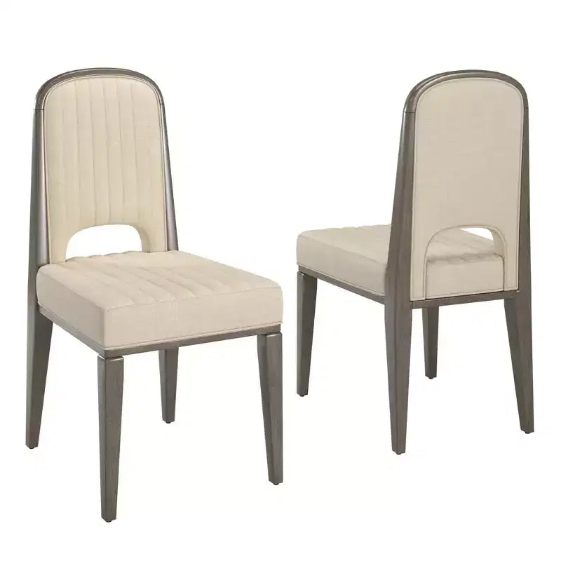 Chaise de salle à manger Fuske Wood Finish Cream Fabric Channel Stitching (Lot de 2) - iNSPIREQ