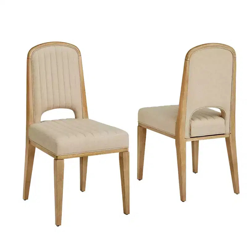 Chaise de salle à manger Fuske Wood Finish Cream Fabric Channel Stitching (Lot de 2) - iNSPIREQ