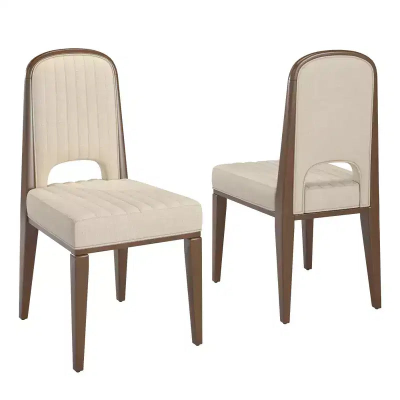 Chaise de salle à manger Fuske Wood Finish Cream Fabric Channel Stitching (Lot de 2) - iNSPIREQ