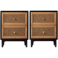 COZAYH Modern Farmhouse 2 Drawer Bedroom Nightstand, Bedside End Table with Single Compartment Storage and Weave Pattern Front, Black, Set of 2