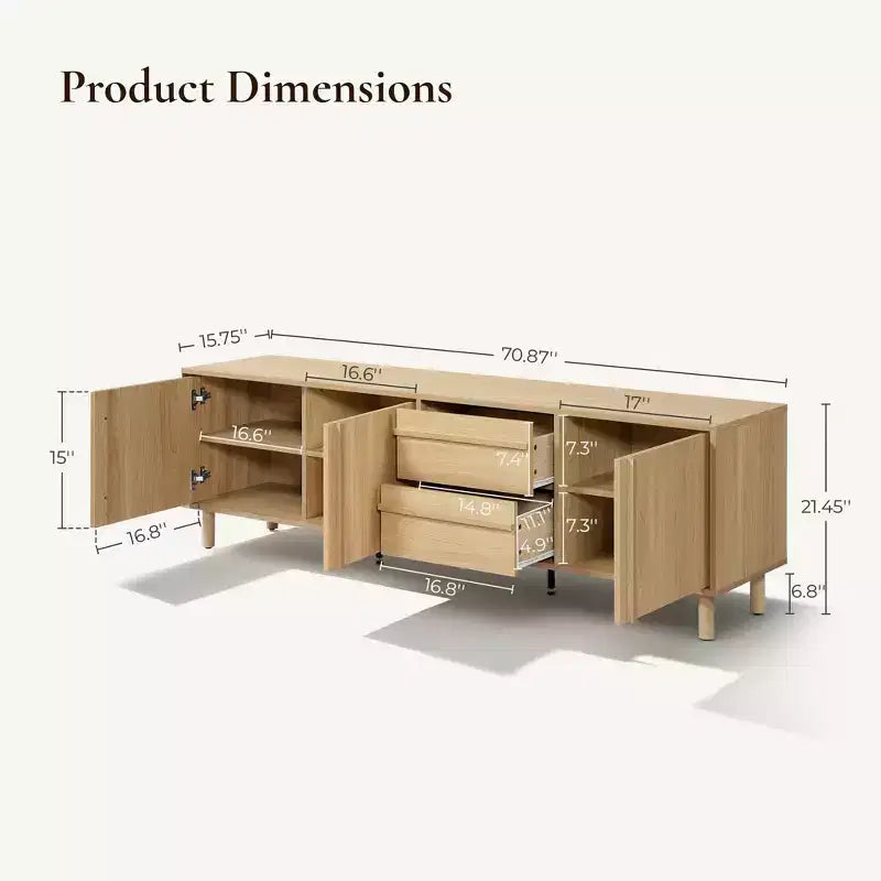 LuxenHome Meuble TV moderne 70,9 po pour téléviseurs jusqu'à 75 po, meuble console média avec tiroirs, brun chêne