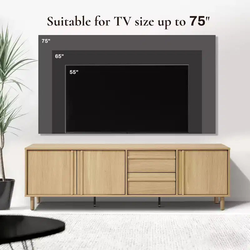 LuxenHome Meuble TV moderne 70,9 po pour téléviseurs jusqu'à 75 po, meuble console média avec tiroirs, brun chêne