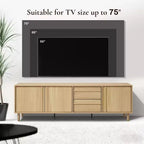 LuxenHome Meuble TV moderne 70,9 po pour téléviseurs jusqu'à 75 po, meuble console média avec tiroirs, brun chêne