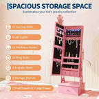 Armoire à bijoux pour enfants, Organisateur de bijoux sur pied avec miroir pleine longueur, 3 tiroirs de rangement, Coiffeuse de jeu pour enfants avec miroir et armoire à bijoux