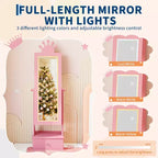 Armoire à bijoux pour enfants, Organisateur de bijoux sur pied avec miroir pleine longueur, 3 tiroirs de rangement, Coiffeuse de jeu pour enfants avec miroir et armoire à bijoux