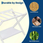 Porte-bagages pliant en bambou avec étagère à 2 niveaux, support pour valises, supporte 50 kg, organisateur de voyage peu encombrant