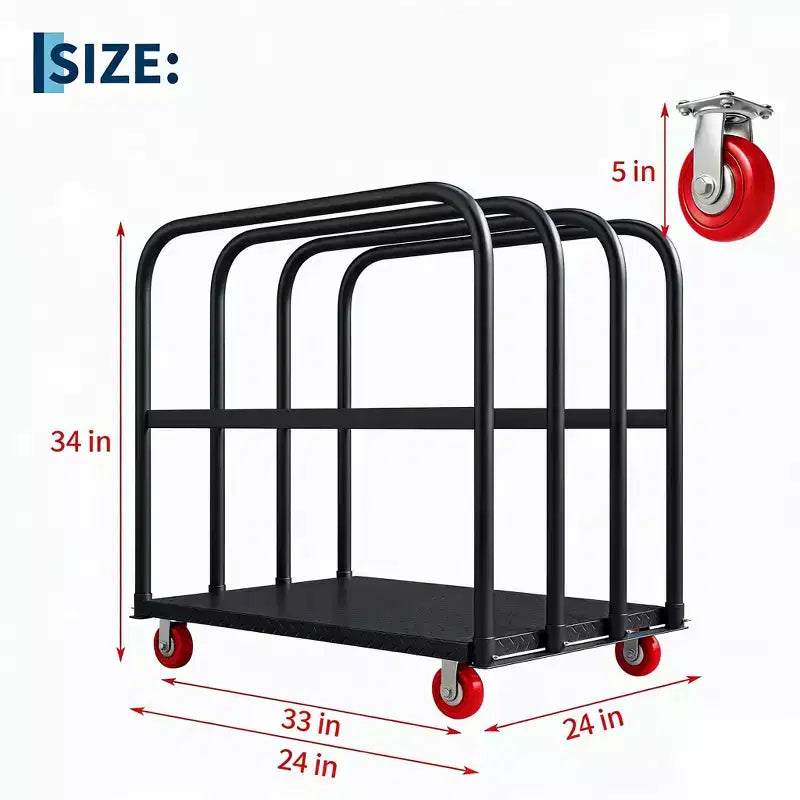 Chariot à panneaux robuste de 2 000 livres, diable à 2 barres latérales avec 5 roues, chariot plateforme tout temps de 37 x 24 pouces pour un assemblage et un rangement faciles