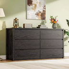 6-Drawer Wide Wood Dresser - Handle-Free Modern Storage Cabinet for Bedroom, Living Room, Hallway & Entryway, Large Chest of Drawers
