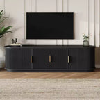 GDFStudio Roy Farmhouse Wooden TV Stand with Sliding Tambour Door and Adjustable Storage