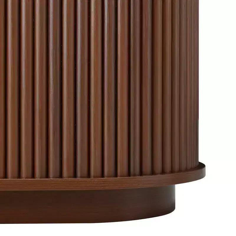 Meuble TV en bois GDFStudio Roy Farmhouse avec porte coulissante à tambour et rangement réglable