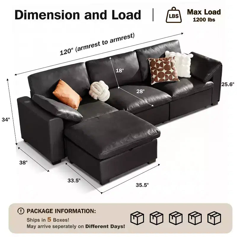Canapé d'angle modulable Dyonery Oversized Cloud pour salon, canapé confortable en duvet à assise large et profonde, cadre en bois massif, assemblage sans outils