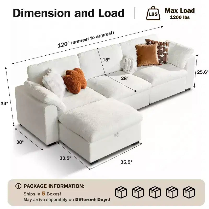 Canapé d'angle modulable Dyonery Oversized Cloud pour salon, canapé confortable en duvet à assise large et profonde, cadre en bois massif, assemblage sans outils