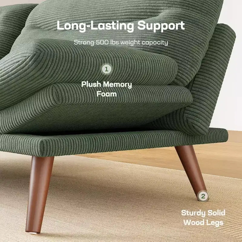 66.1 Causeuse en velours côtelé avec accoudoirs à dossier réglable, coussin d'assise épaissi, petit canapé-lit pour appartement, bureau ou studio