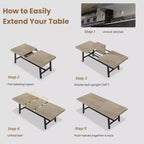 Table de salle à manger extensible 63-83, table de salle à manger rectangulaire industrielle pour 6-8 personnes, table de cuisine extensible avec cadre en métal robuste