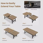 Table de salle à manger extensible 63-83, table de salle à manger rectangulaire industrielle pour 6-8 personnes, table de cuisine extensible avec cadre en métal robuste