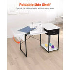 Table à coudre VEVOR, table de machine à coudre multifonctionnelle avec tiroirs, étagère latérale pliable, étagère réglable, pieds en acier, blanc