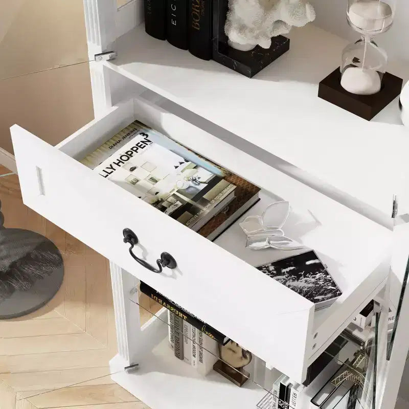 Hitow Bibliothèque Présentoir Autoportante avec Éclairage RGB 7 Couleurs + Portes/Étagères en Verre Transparent Grand Meuble de Rangement Bibliothèque avec Tiroir