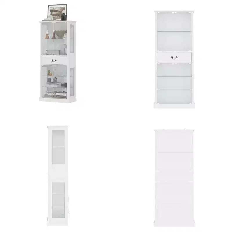 Hitow Bibliothèque Présentoir Autoportante avec Éclairage RGB 7 Couleurs + Portes/Étagères en Verre Transparent Grand Meuble de Rangement Bibliothèque avec Tiroir
