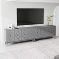 GDFStudio Surachai Modern Wooden Sideboard Buffet Cabinet with 4 Hand-Carved Geometric Doors and Adjustable Shelves