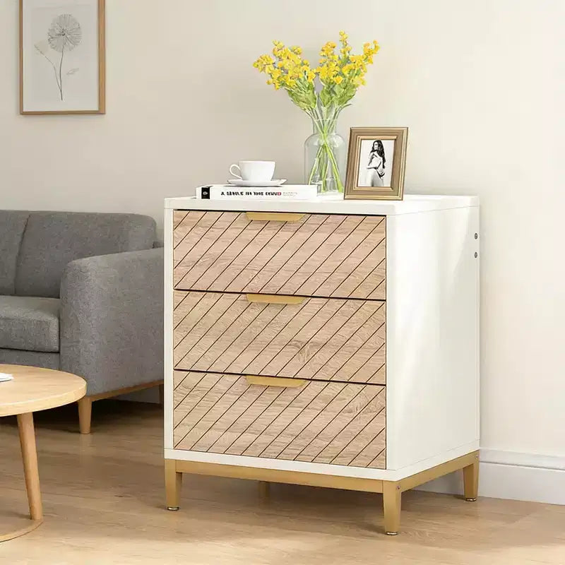 GDFStudio Ellery Table de chevet moderne à 3 tiroirs avec cadre en métal