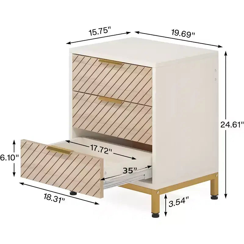 GDFStudio Ellery Table de chevet moderne à 3 tiroirs avec cadre en métal