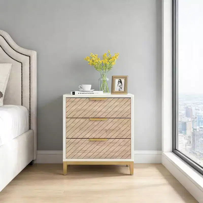 GDFStudio Ellery Table de chevet moderne à 3 tiroirs avec cadre en métal