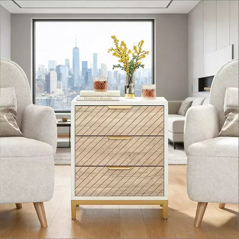 GDFStudio Ellery Table de chevet moderne à 3 tiroirs avec cadre en métal