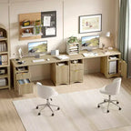 Bestier 59Bureau de Direction Moderne avec Rangement,Bureau d'Ordinateur en Bois avec 2 Tiroirs et 3 Armoires,Bureau d'Écriture Cannelé pour Étude et Salon