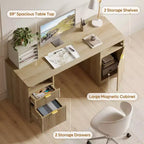 Bestier 59Bureau de Direction Moderne avec Rangement,Bureau d'Ordinateur en Bois avec 2 Tiroirs et 3 Armoires,Bureau d'Écriture Cannelé pour Étude et Salon