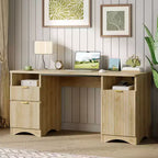 Bestier 59Bureau de Direction Moderne avec Rangement,Bureau d'Ordinateur en Bois avec 2 Tiroirs et 3 Armoires,Bureau d'Écriture Cannelé pour Étude et Salon