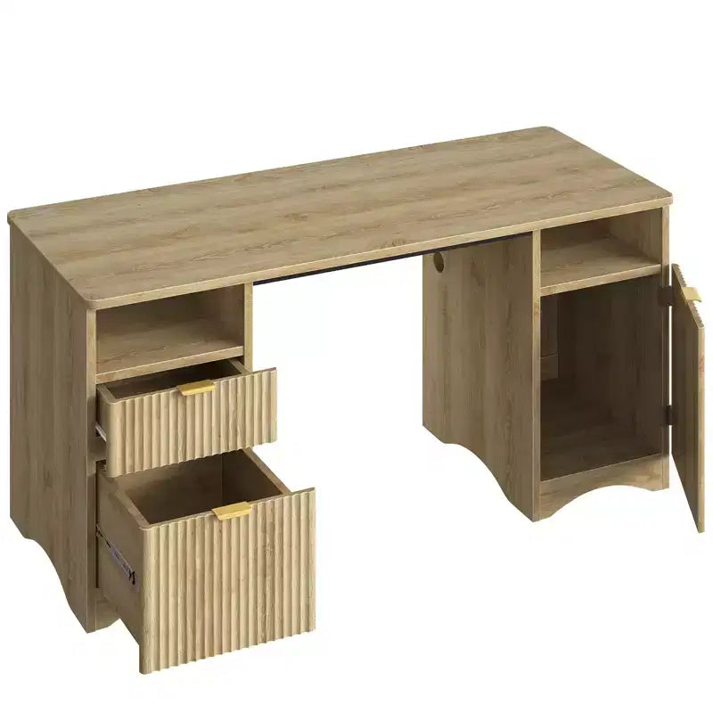 Bestier 59Bureau de Direction Moderne avec Rangement,Bureau d'Ordinateur en Bois avec 2 Tiroirs et 3 Armoires,Bureau d'Écriture Cannelé pour Étude et Salon