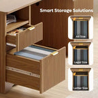 Bestier 59Bureau de Direction Moderne avec Rangement,Bureau d'Ordinateur en Bois avec 2 Tiroirs et 3 Armoires,Bureau d'Écriture Cannelé pour Étude et Salon