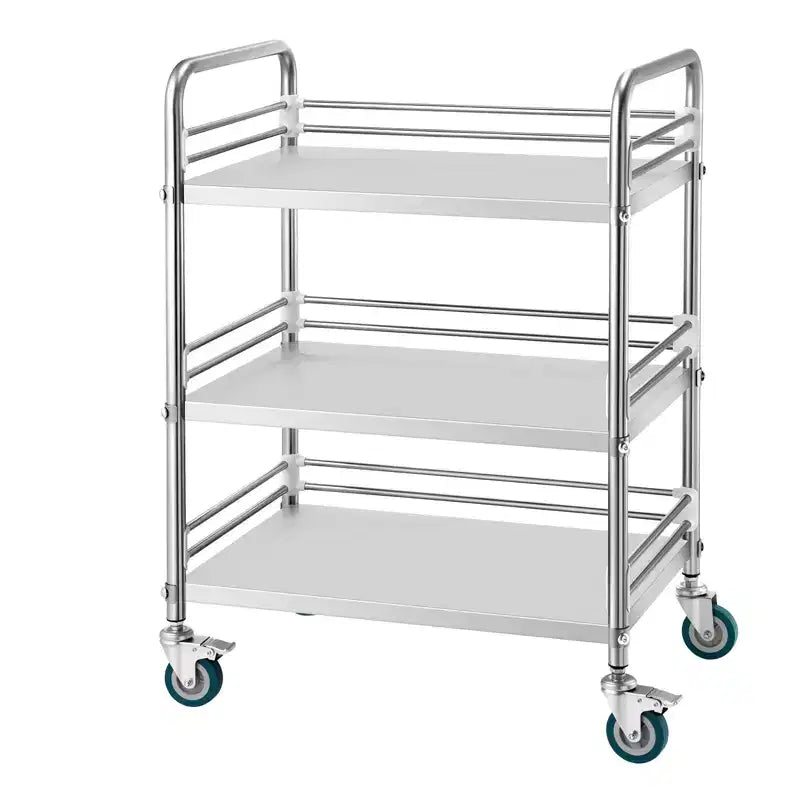 VEVOR Stainless Steel Cart, 3-Tier Rolling Lab Utility Cart with Lockable Wheels, Medical Serving Trolley Clinic Tray, Silver