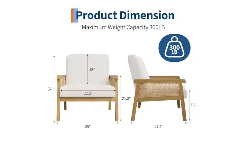 Fauteuil d'appoint en cuir PU GustoWave - Fauteuil en rotin avec accoudoirs et pieds en bois, chaise de lecture rembourrée pour salon/chambre/salle de lecture