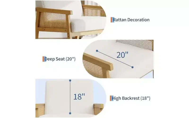 Fauteuil d'appoint en cuir PU GustoWave - Fauteuil en rotin avec accoudoirs et pieds en bois, chaise de lecture rembourrée pour salon/chambre/salle de lecture