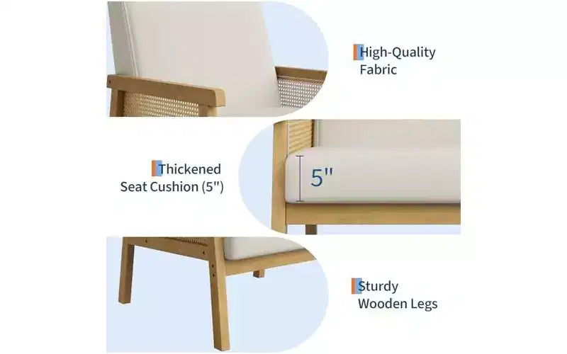 Fauteuil d'appoint en cuir PU GustoWave - Fauteuil en rotin avec accoudoirs et pieds en bois, chaise de lecture rembourrée pour salon/chambre/salle de lecture
