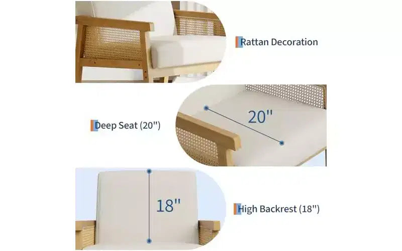 Fauteuil d'appoint en cuir PU GustoWave - Fauteuil en rotin avec accoudoirs et pieds en bois, chaise de lecture rembourrée pour salon/chambre/salle de lecture