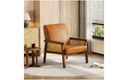 Fauteuil d'appoint en cuir PU GustoWave - Fauteuil en rotin avec accoudoirs et pieds en bois, chaise de lecture rembourrée pour salon/chambre/salle de lecture
