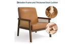 Fauteuil d'appoint en cuir PU GustoWave - Fauteuil en rotin avec accoudoirs et pieds en bois, chaise de lecture rembourrée pour salon/chambre/salle de lecture