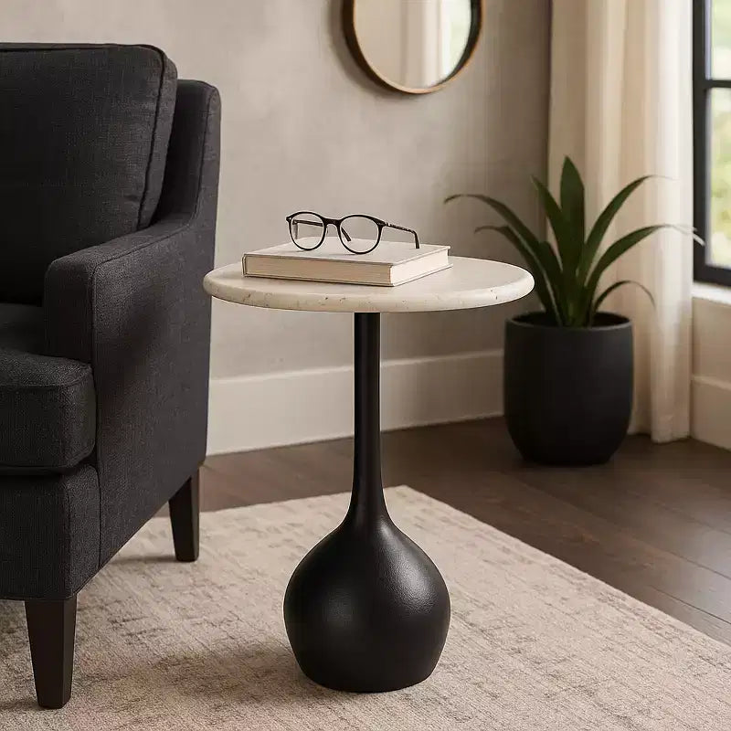 Table d'appoint en marbre pour la décoration intérieure - Petite table décorative pour table de chevet de chambre à coucher et décoration de salon