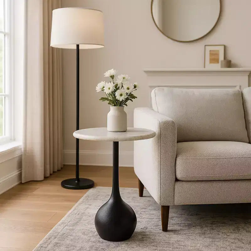 Table d'appoint en marbre pour la décoration intérieure - Petite table décorative pour table de chevet de chambre à coucher et décoration de salon