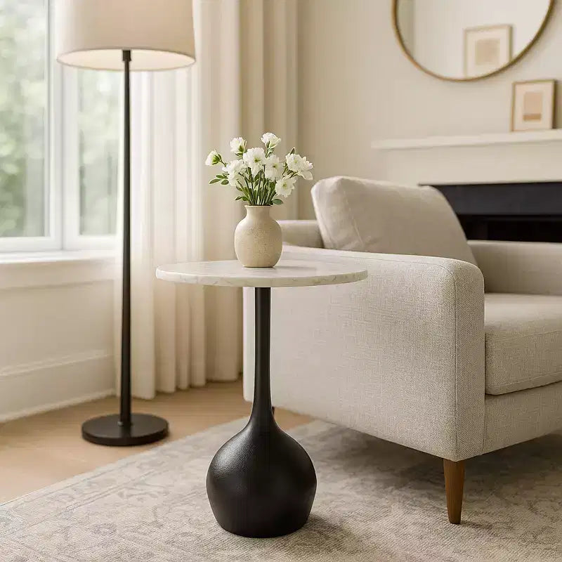 Table d'appoint en marbre pour la décoration intérieure - Petite table décorative pour table de chevet de chambre à coucher et décoration de salon