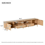 Meuble TV en rotin pour téléviseurs jusqu'à 90 pouces, meuble console média de style bohème et rustique avec armoires de rangement, meuble de divertissement pour salon-Panipeachy