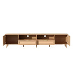 Meuble TV en rotin pour téléviseurs jusqu'à 90 pouces, meuble console média de style bohème et rustique avec armoires de rangement, meuble de divertissement pour salon-Panipeachy