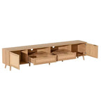 Meuble TV en rotin pour téléviseurs jusqu'à 90 pouces, meuble console média de style bohème et rustique avec armoires de rangement, meuble de divertissement pour salon-Panipeachy