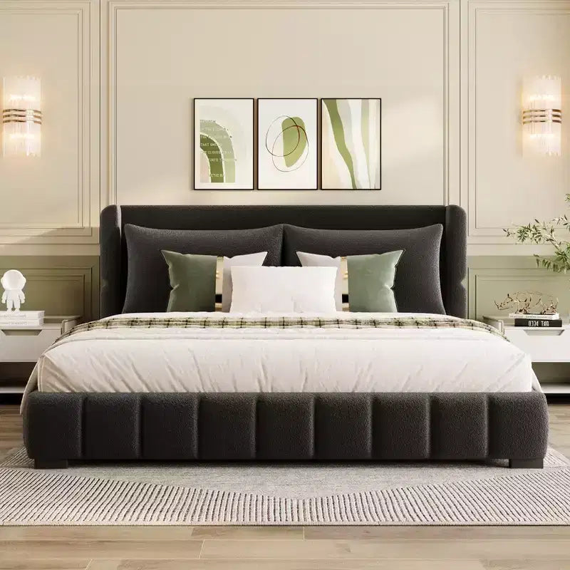 GDFStudio Gonzalez Upholstered Platform Bed with 2 Pillows