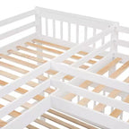 Lit superposé en L Luxystar avec trois couchages (deux lits superposés jumeaux et un lit double), tiroirs, bureau, étagères et armoire