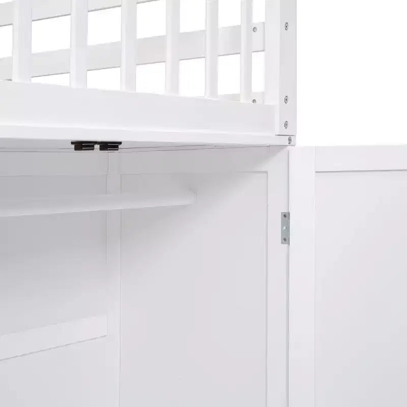 Lit superposé en L Luxystar avec trois couchages (deux lits superposés jumeaux et un lit double), tiroirs, bureau, étagères et armoire